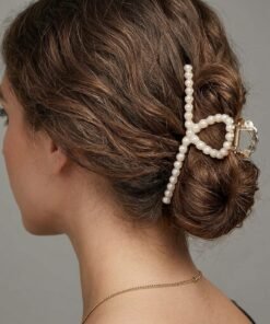 Pearl Embellished Gold Loop Hair Claw Clip
