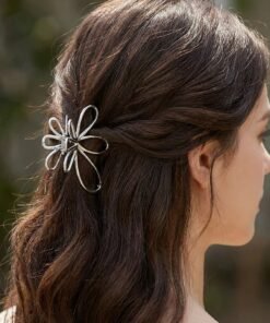 Silver Hollow Floral Metal Hair Claw Clip