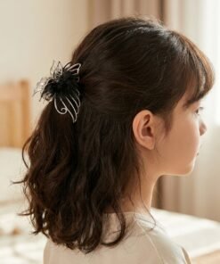 Black Feather Floral Hair Clip
