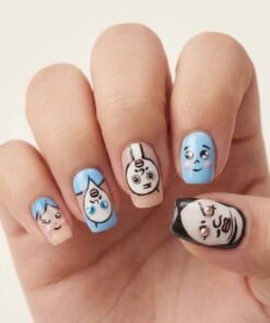 Cat-Eye Quirky Cartoon Face and Abstract Art Press-On Nails