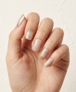 Cat-Eye Nude and Metallic Gold Textured Stripe Press-On Nails