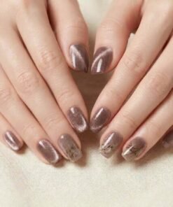 Cat-Eye Mauve & Botanical Line Art Press-On Nails