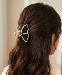 White Enamel Gold Scalloped Hair Claw Clip