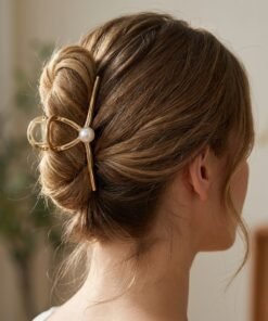 Gold Pearl Bow Hair Claw Clip