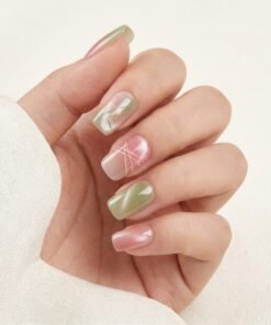 Cat-Eye Sage Green and Pink Press-On Nails