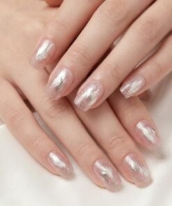 Cat-Eye Shimmering Pink and Gold Foil Brushstroke Press-On Nails
