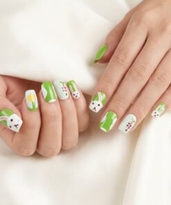 Cat-Eye Playful Green and White Bunny Rabbit Press-On Nails
