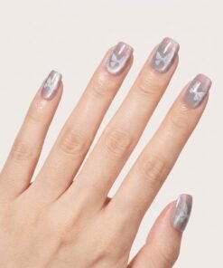 Cat-Eye Mauve Bow Press-On Nails