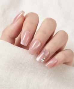 Cat-Eye Pink Press-On Nails with Rhinestone Charm Accents