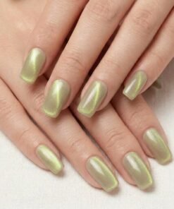 Cat-Eye Shimmering Nude Press-On Nails with 3D Butterfly and Floral Pearl Accents