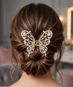 Gold Rhinestone Butterfly Metal Hair Claw Clip