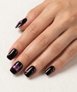 Cat-Eye Black and Purple Magnetic Press-On Nails