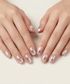 Cat-Eye Shimmering Pink and Silver Foil Brushstroke Press-On Nails