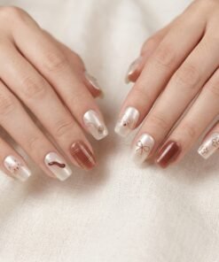 Cat-Eye Brown and Cream Cute Puppy and Plaid Press-On Nails