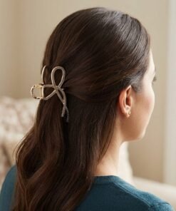 Silver Rhinestone Ribbon Metal Hair Claw Clip