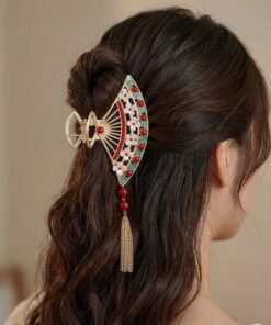 Gold Floral Fan Tassel Hair Claw Clip