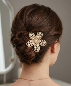 Gold Pearl & Rhinestone Floral Hair Claw Clip
