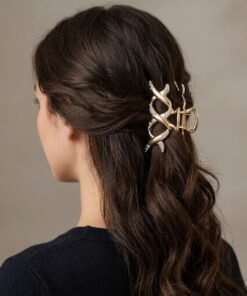 Gold Rhinestone Criss-Cross Metal Hair Claw Clip