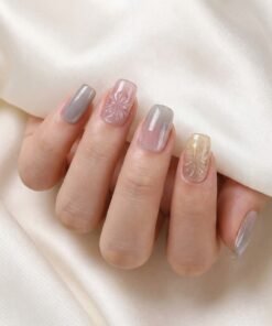 Cat-Eye Muted & 3D Glass Floral Press-On Nails