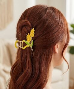 Enamel Wheat Stalk Gold Metal Hair Claw Clip