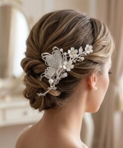 Silver Rhinestone Butterfly & Floral Pearl Hair Claw Clip