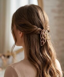 Pink Enamel Gold Leaf Metal Hair Claw Clip