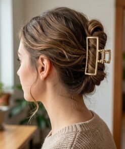 Gold Geometric Rectangular Metal Hair Claw Clip
