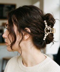 Gold Rhinestone Planet & Pearl Hair Claw Clip