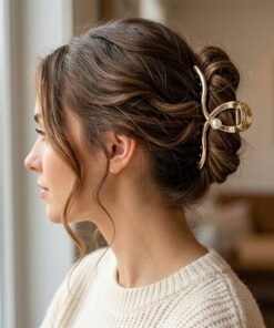 Gold Wavy Pearl Metal Hair Claw Clip