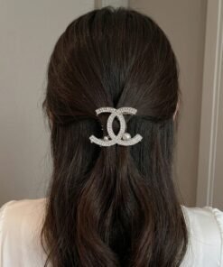 Gold Rhinestone Interlocking C & Pearl Hair Claw Clip