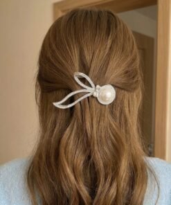 Silver Rhinestone & Pearl Floral Hair Claw Clip