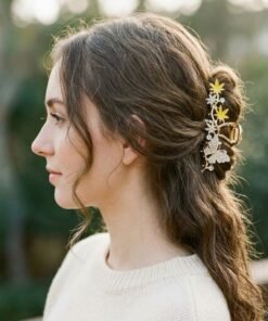 Gold Rhinestone Butterfly & Enamel Floral Hair Claw Clip