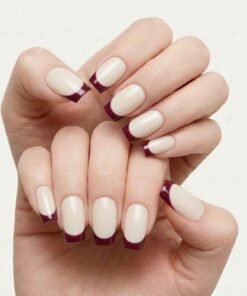 Burgundy French Tip Press-On Nails (24 Nails in Pack)