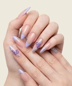 Lavender and Glitter Butterfly Almond Press-On Nails (24 Nails in Pack)
