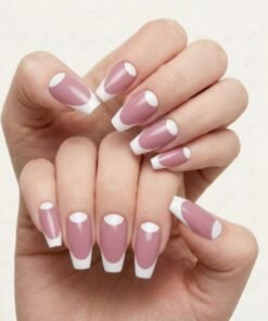 Mauve Pink and White Reverse French Tip Press-On Nails (24 Nails in Pack)