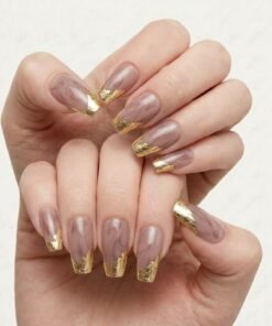 Brown Marble and Gold Foil French Tip Press-On Nails (24 Nails in Pack)